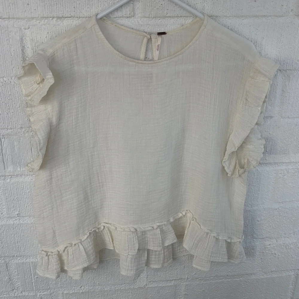 Free People Ivory Ruffle Sleeve Top - Picture 2 of 5